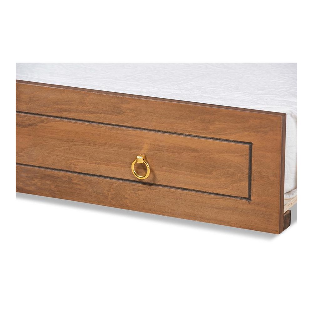 Alya Classic Traditional Farmhouse Walnut Brown Finished Wood Twin Size Trundle. Picture 4