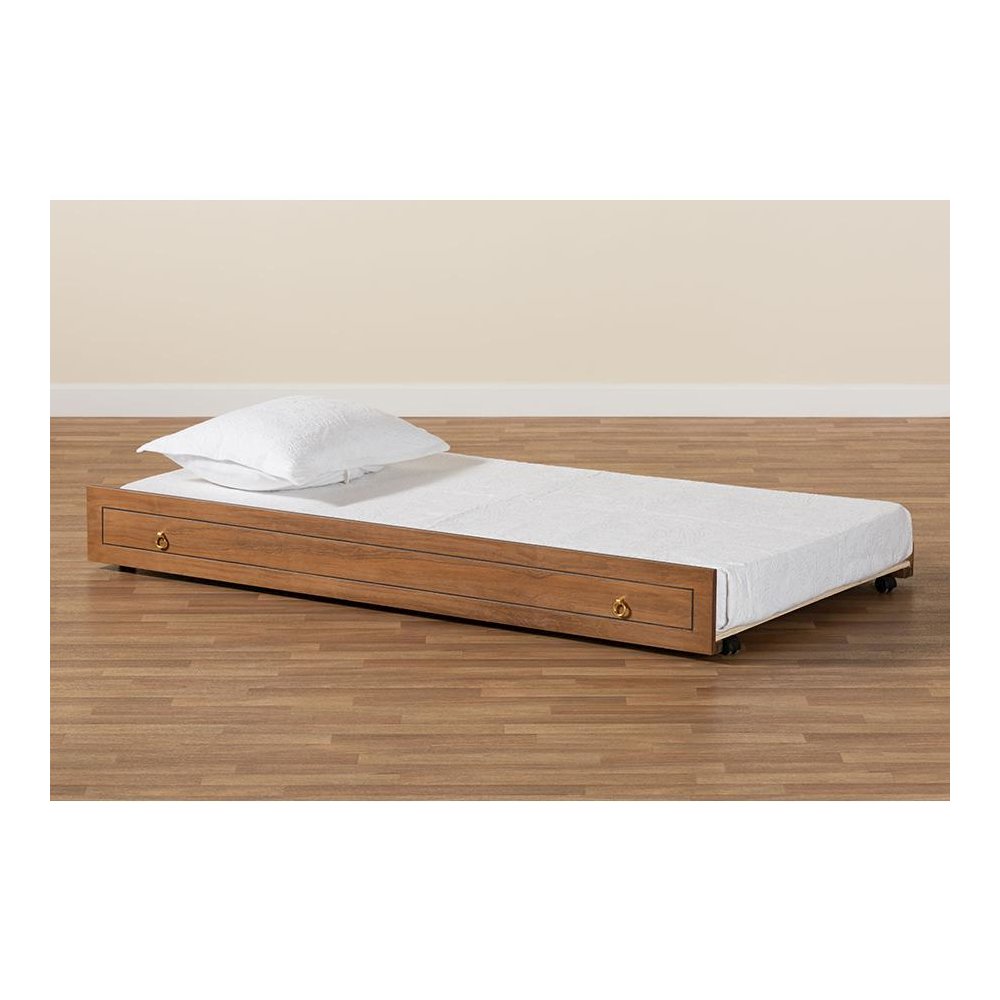 Alya Classic Traditional Farmhouse Walnut Brown Finished Wood Twin Size Trundle. Picture 6