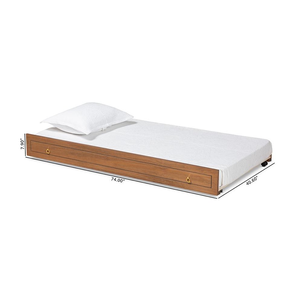 Alya Classic Traditional Farmhouse Walnut Brown Finished Wood Twin Size Trundle. Picture 7