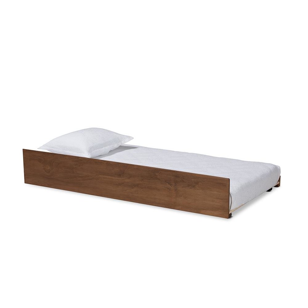 Transitional Walnut Brown Finished Wood Twin Size Trundle Bed. Picture 1