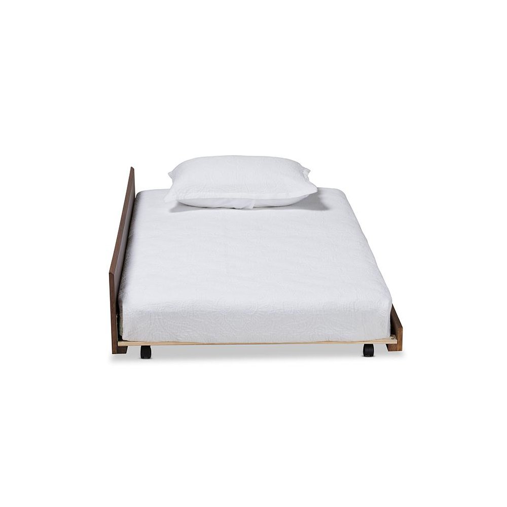 Transitional Walnut Brown Finished Wood Twin Size Trundle Bed. Picture 2