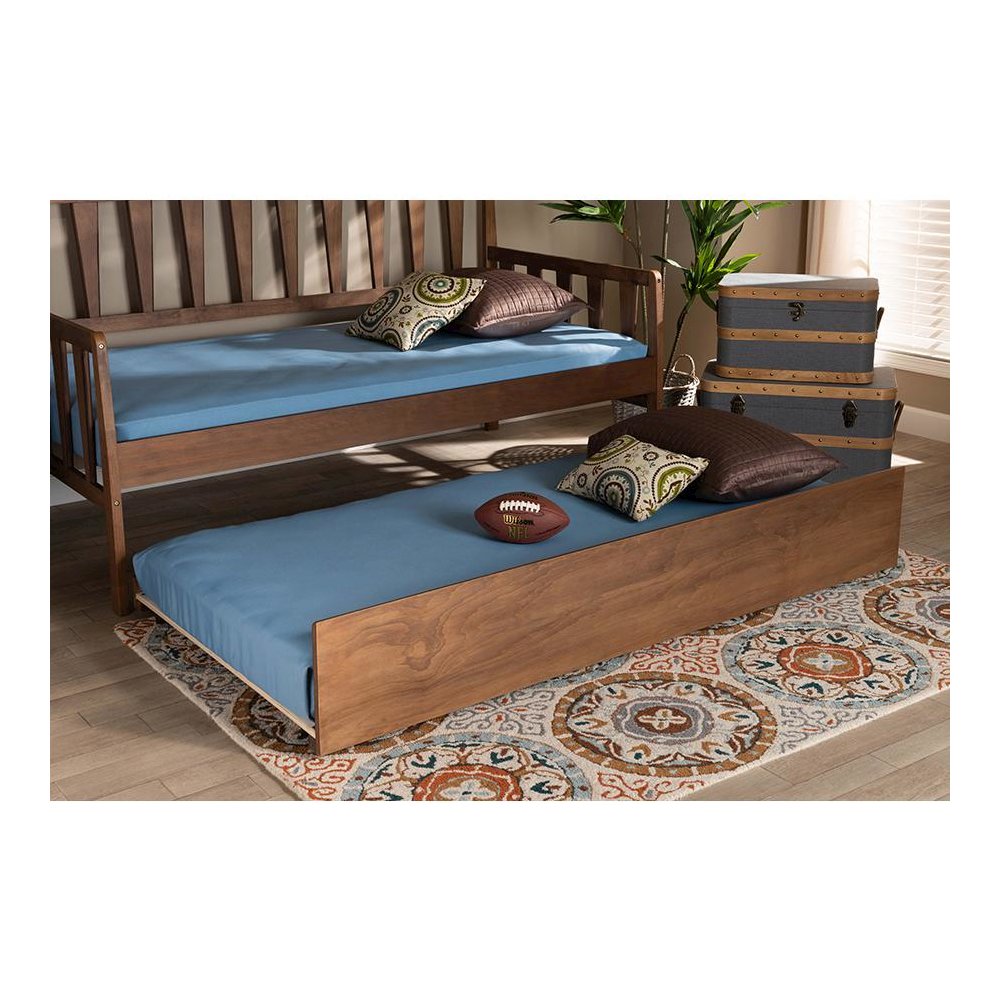 Transitional Walnut Brown Finished Wood Twin Size Trundle Bed. Picture 4