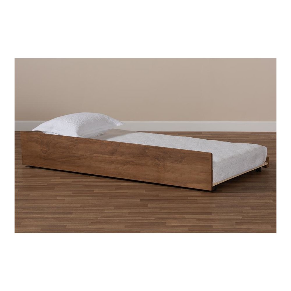 Transitional Walnut Brown Finished Wood Twin Size Trundle Bed. Picture 5