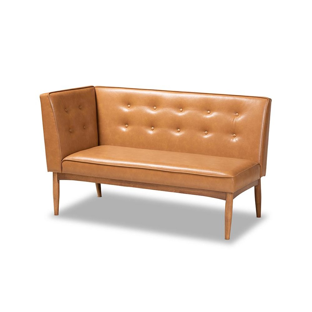 Leather Upholstered Walnut Brown Finished 2-Piece Wood Dining Nook Banquette Set. Picture 3
