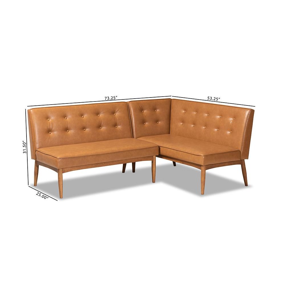 Leather Upholstered Walnut Brown Finished 2-Piece Wood Dining Nook Banquette Set. Picture 8