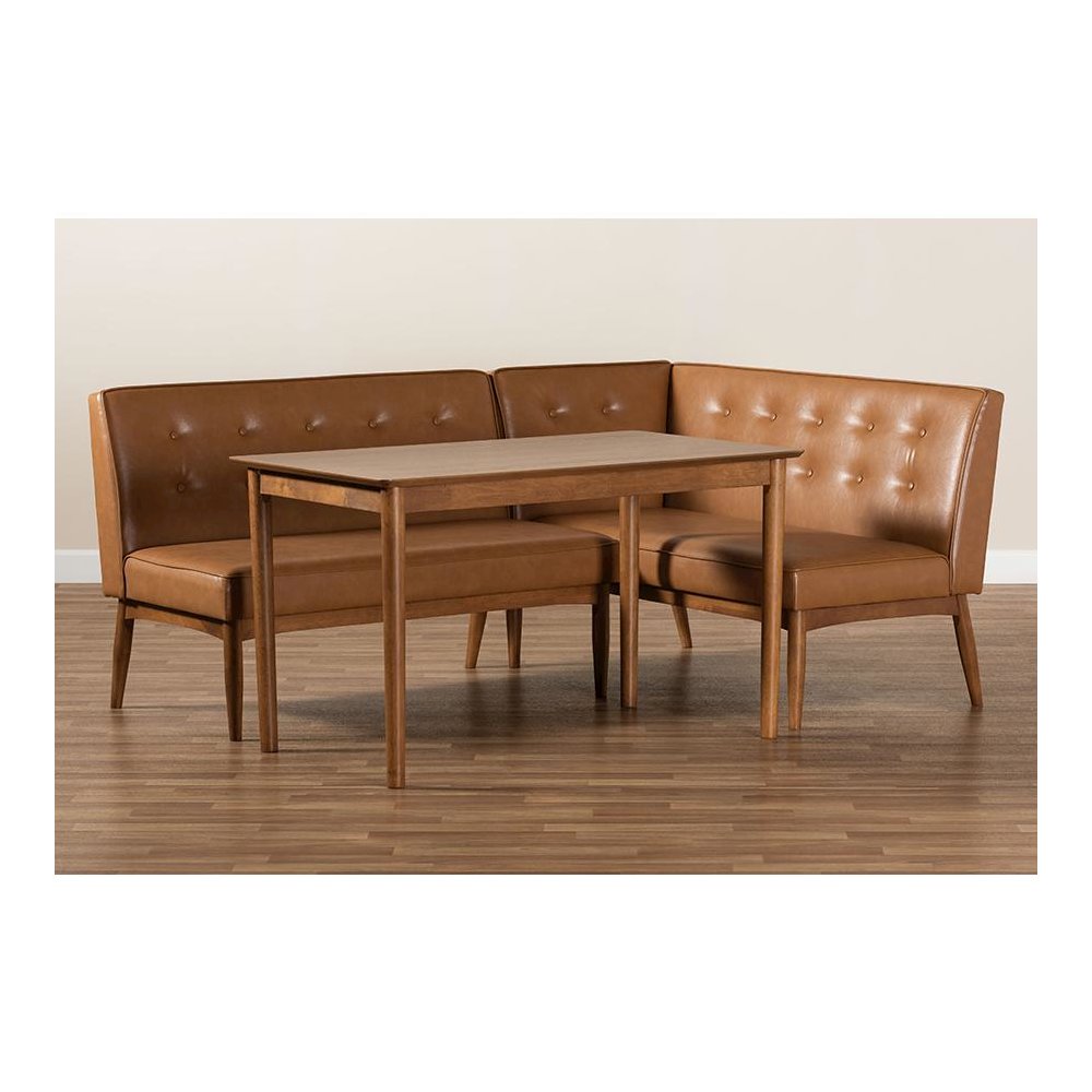 Modern Upholstered and Walnut Brown Finished Wood 3-Piece Dining Nook Set. Picture 9