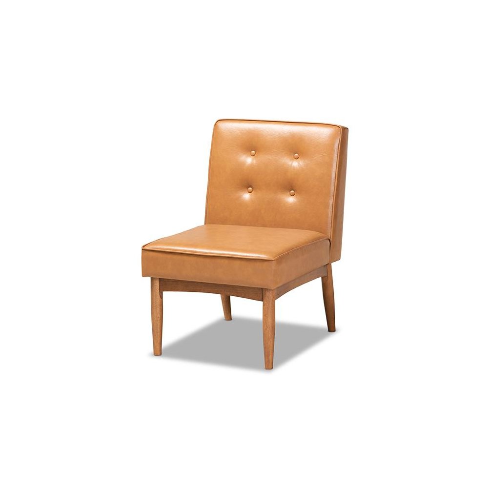 Leather Upholstered and Walnut Brown Finished Wood Dining Chair. Picture 1