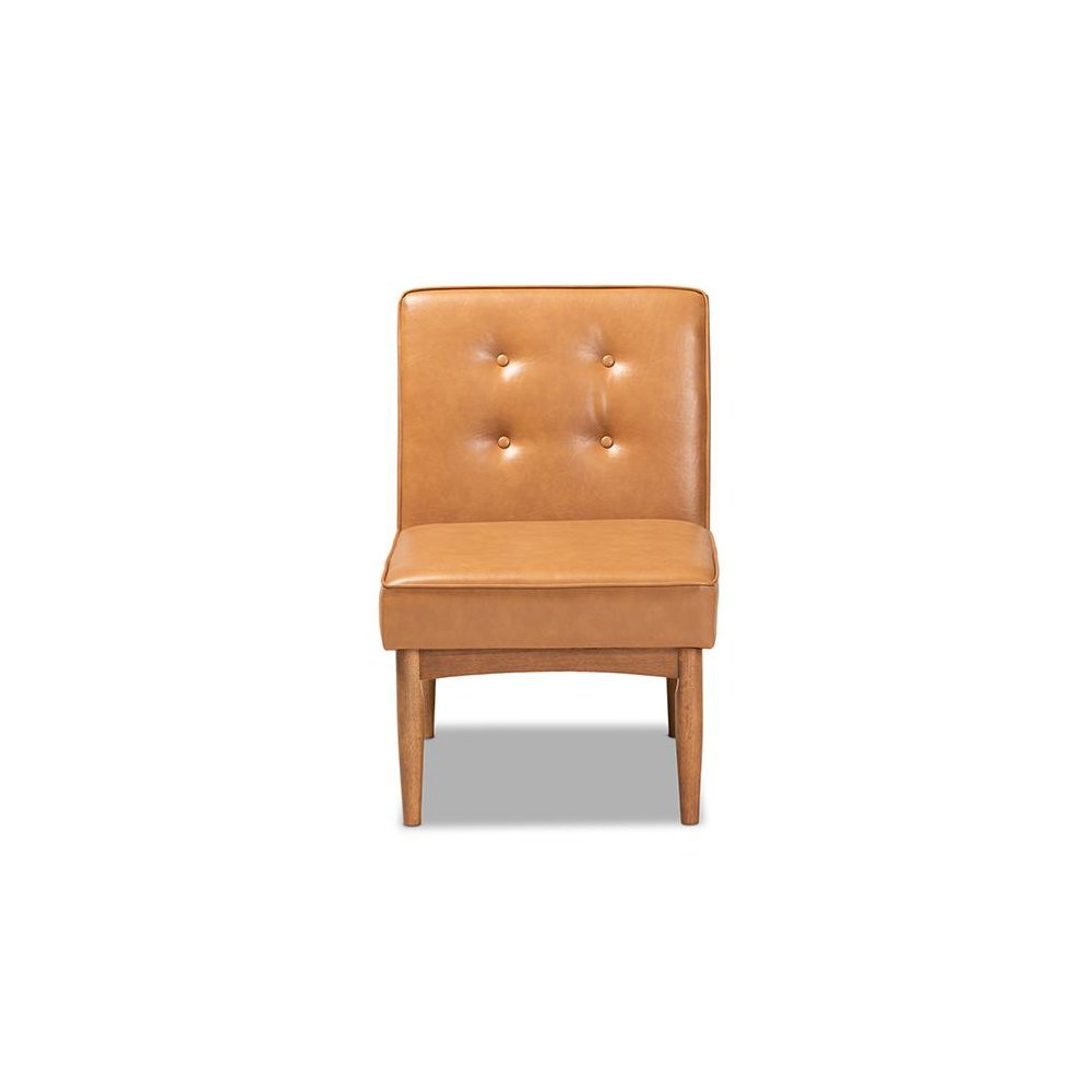 Leather Upholstered and Walnut Brown Finished Wood Dining Chair. Picture 2