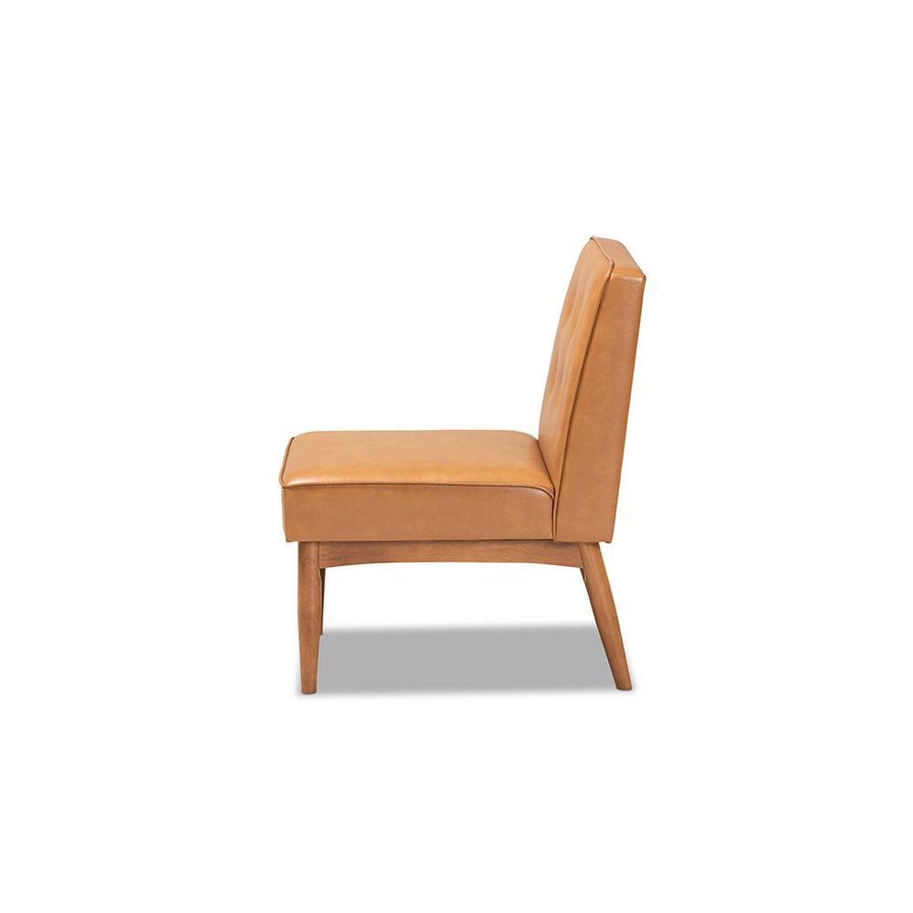 Leather Upholstered and Walnut Brown Finished Wood Dining Chair. Picture 3