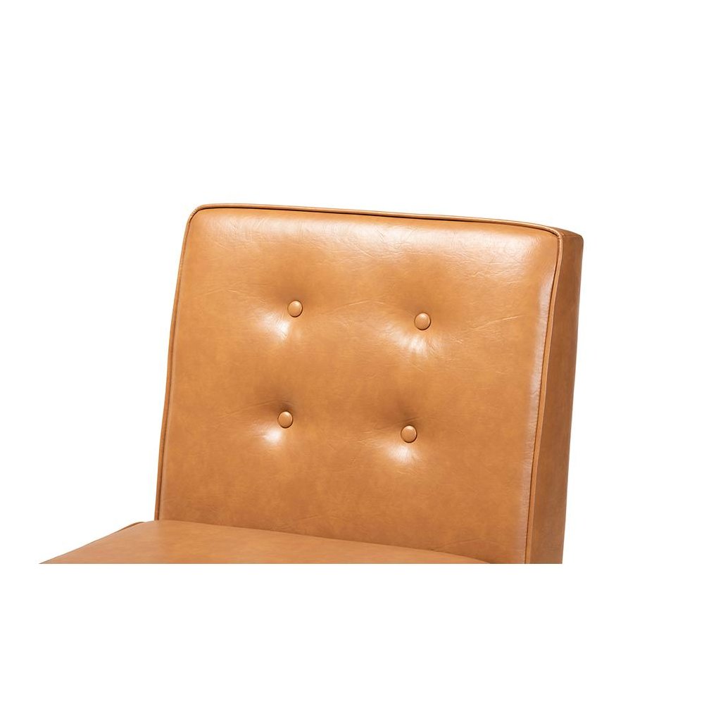 Leather Upholstered and Walnut Brown Finished Wood Dining Chair. Picture 5