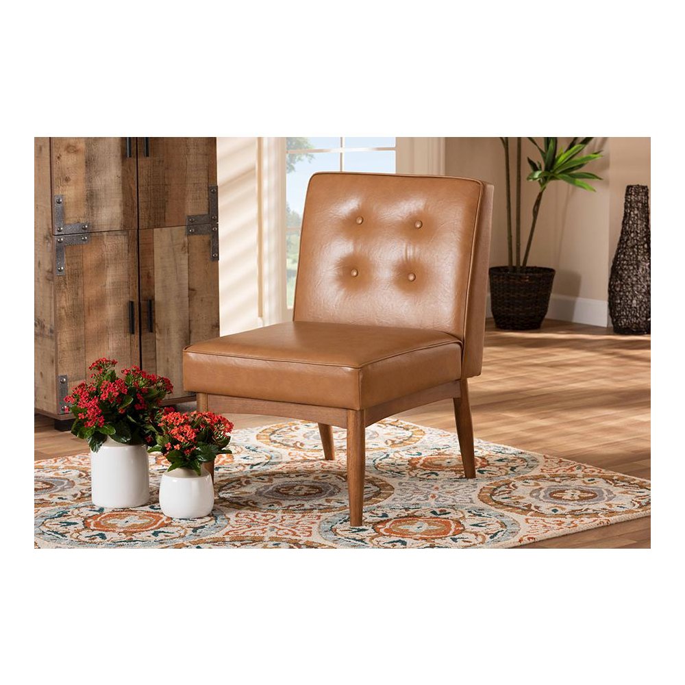 Leather Upholstered and Walnut Brown Finished Wood Dining Chair. Picture 7