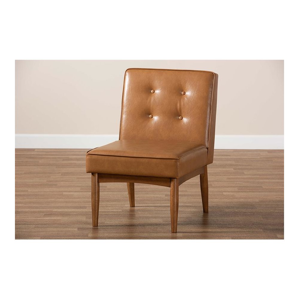 Leather Upholstered and Walnut Brown Finished Wood Dining Chair. Picture 8