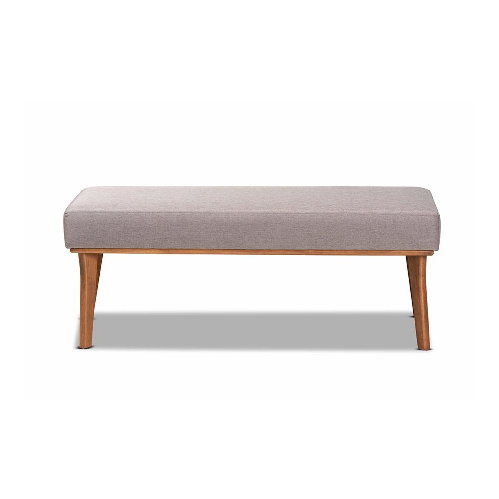 Grey Fabric Upholstered and Walnut Brown Finished Wood Dining Bench. Picture 2
