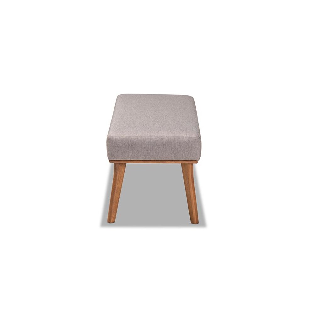 Grey Fabric Upholstered and Walnut Brown Finished Wood Dining Bench. Picture 3
