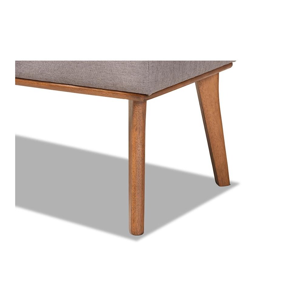 Grey Fabric Upholstered and Walnut Brown Finished Wood Dining Bench. Picture 4