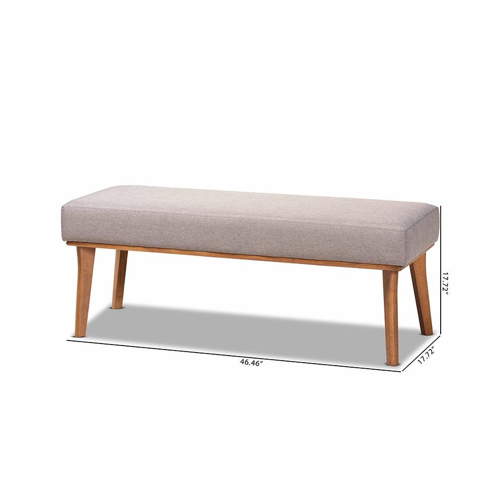 Grey Fabric Upholstered and Walnut Brown Finished Wood Dining Bench. Picture 7