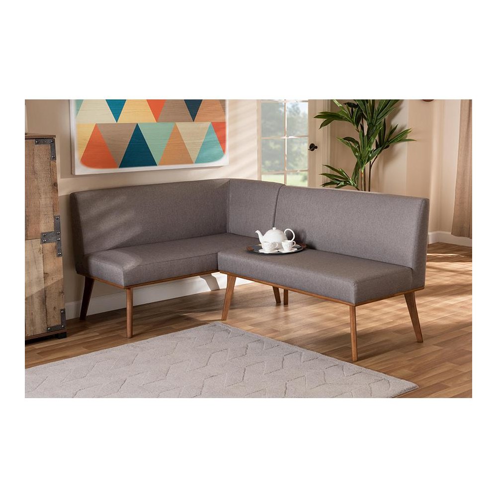 Walnut Brown Finished 2-Piece Wood Dining Nook Banquette Set. Picture 6