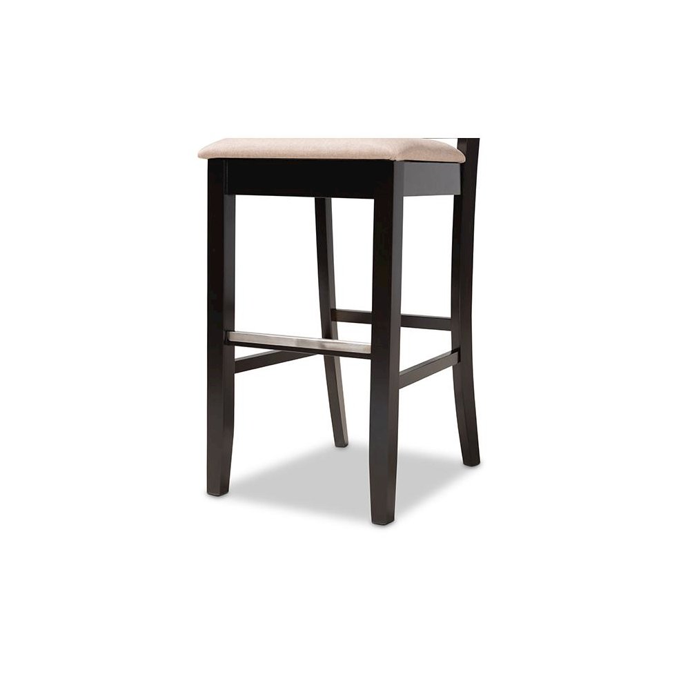 Sand Fabric Upholstered and Espresso Brown Finished Wood 2-Piece Bar Stool Set. Picture 6