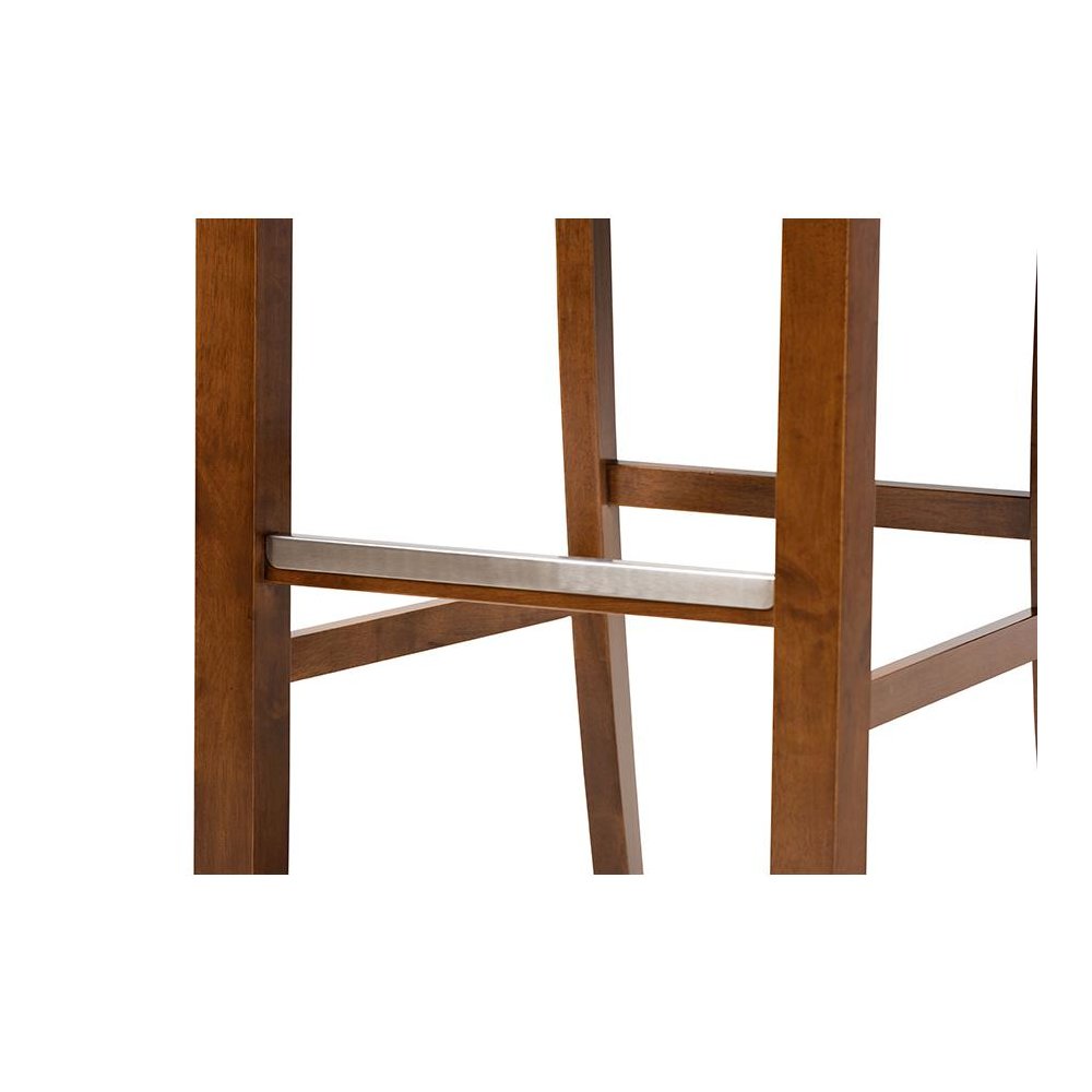 Grey Fabric Upholstered and Walnut Brown Finished Wood 2-Piece Bar Stool Set. Picture 5