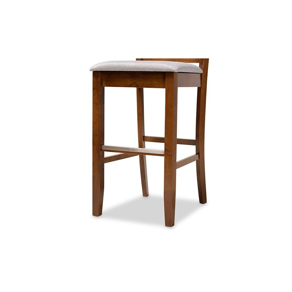 Grey Fabric Upholstered and Walnut Brown Finished Wood 2-Piece Bar Stool Set. Picture 6