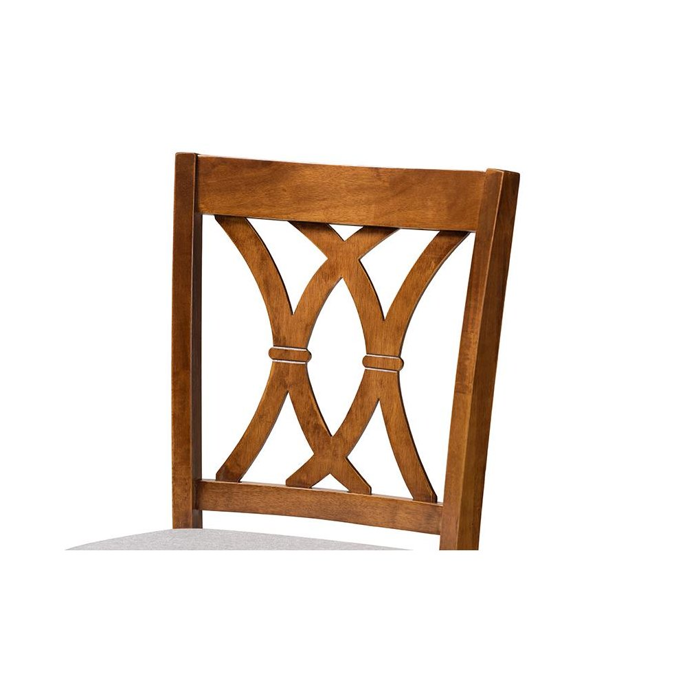 Grey Fabric Upholstered and Walnut Brown Finished Wood 2-Piece Bar Stool Set. Picture 4