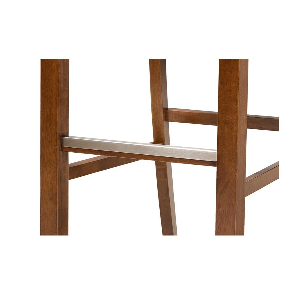 Grey Fabric Upholstered and Walnut Brown Finished Wood 2-Piece Bar Stool Set. Picture 5