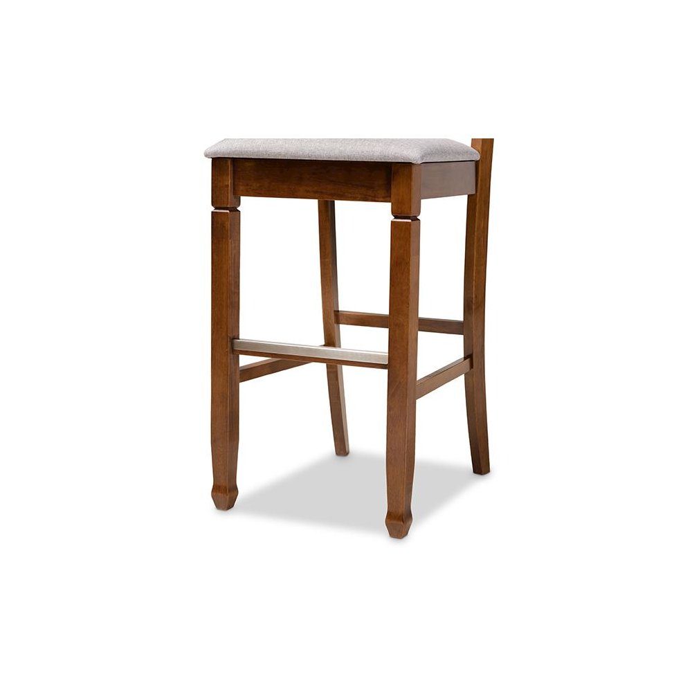 Grey Fabric Upholstered and Walnut Brown Finished Wood 2-Piece Bar Stool Set. Picture 6