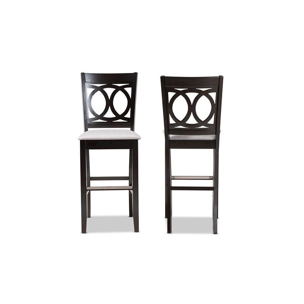 Grey Fabric Upholstered and Espresso Brown Finished Wood 2-Piece Bar Stool Set. Picture 2