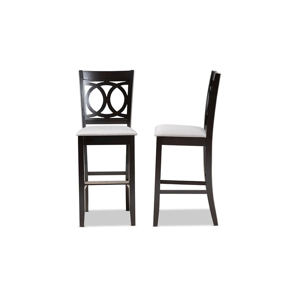 Grey Fabric Upholstered and Espresso Brown Finished Wood 2-Piece Bar Stool Set. Picture 3