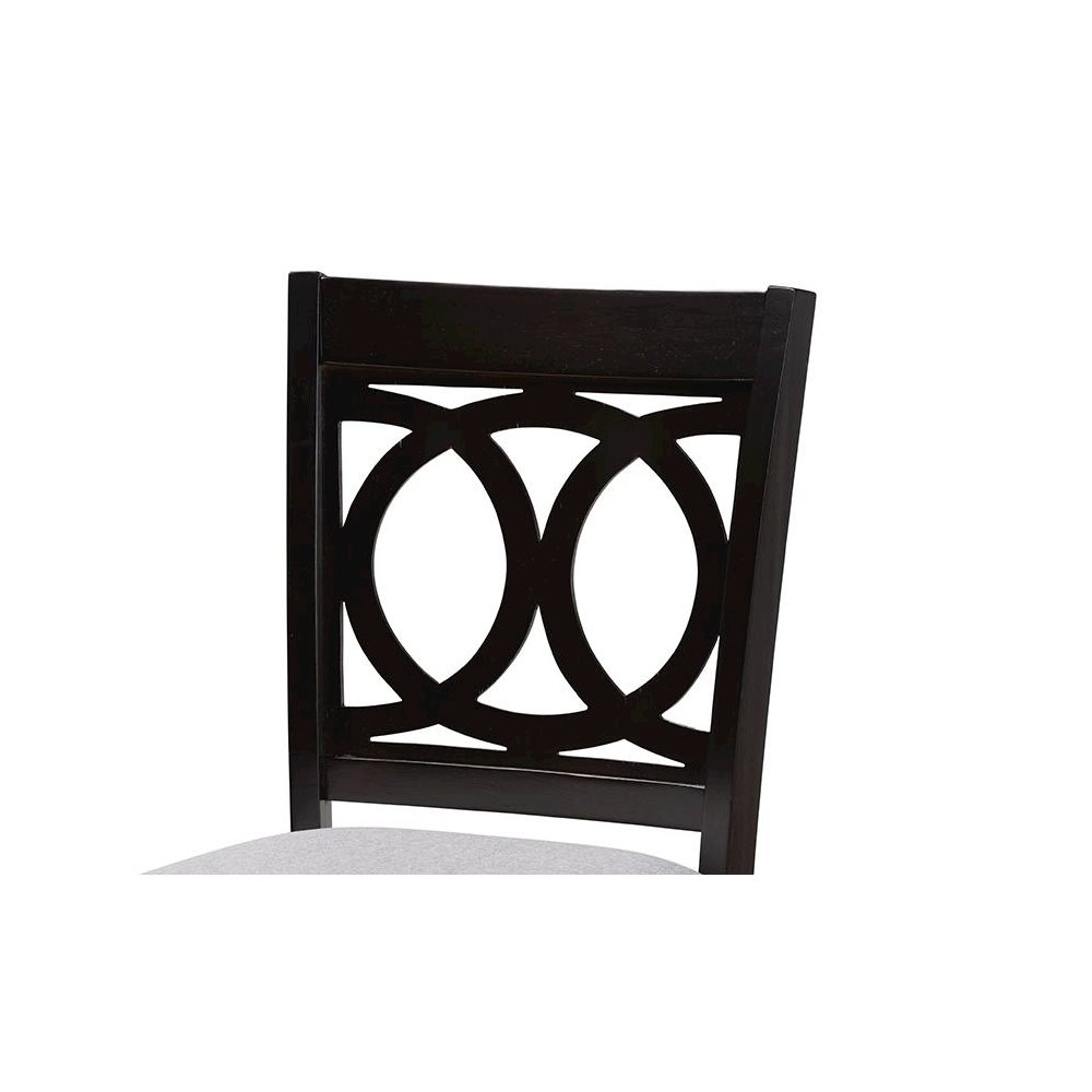 Grey Fabric Upholstered and Espresso Brown Finished Wood 2-Piece Bar Stool Set. Picture 4