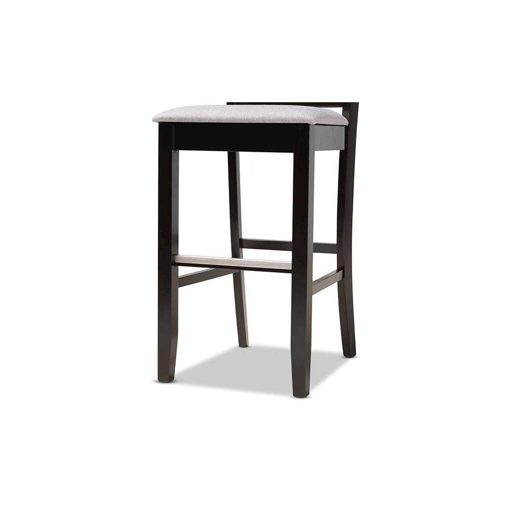 Grey Fabric Upholstered and Espresso Brown Finished Wood 2-Piece Bar Stool Set. Picture 6