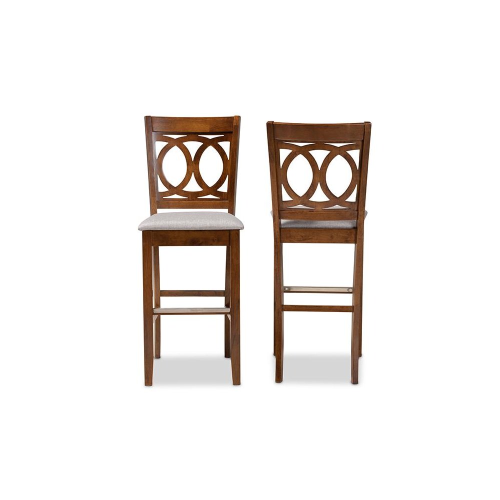 Grey Fabric Upholstered and Walnut Brown Finished Wood 2-Piece Bar Stool Set. Picture 2