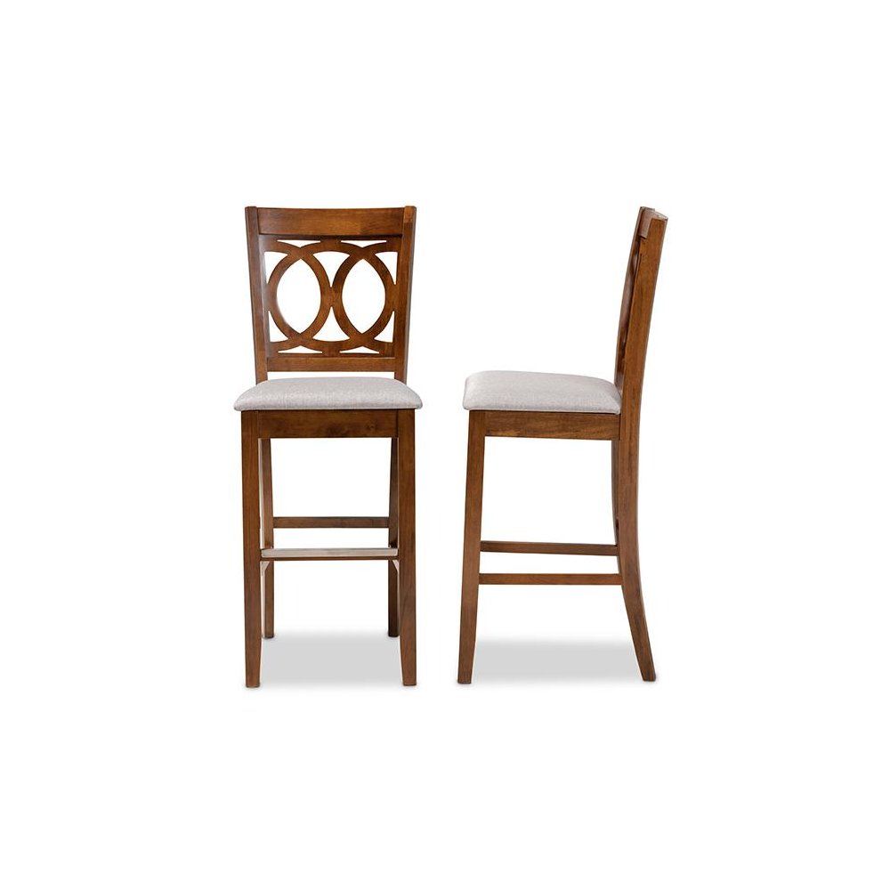 Grey Fabric Upholstered and Walnut Brown Finished Wood 2-Piece Bar Stool Set. Picture 3