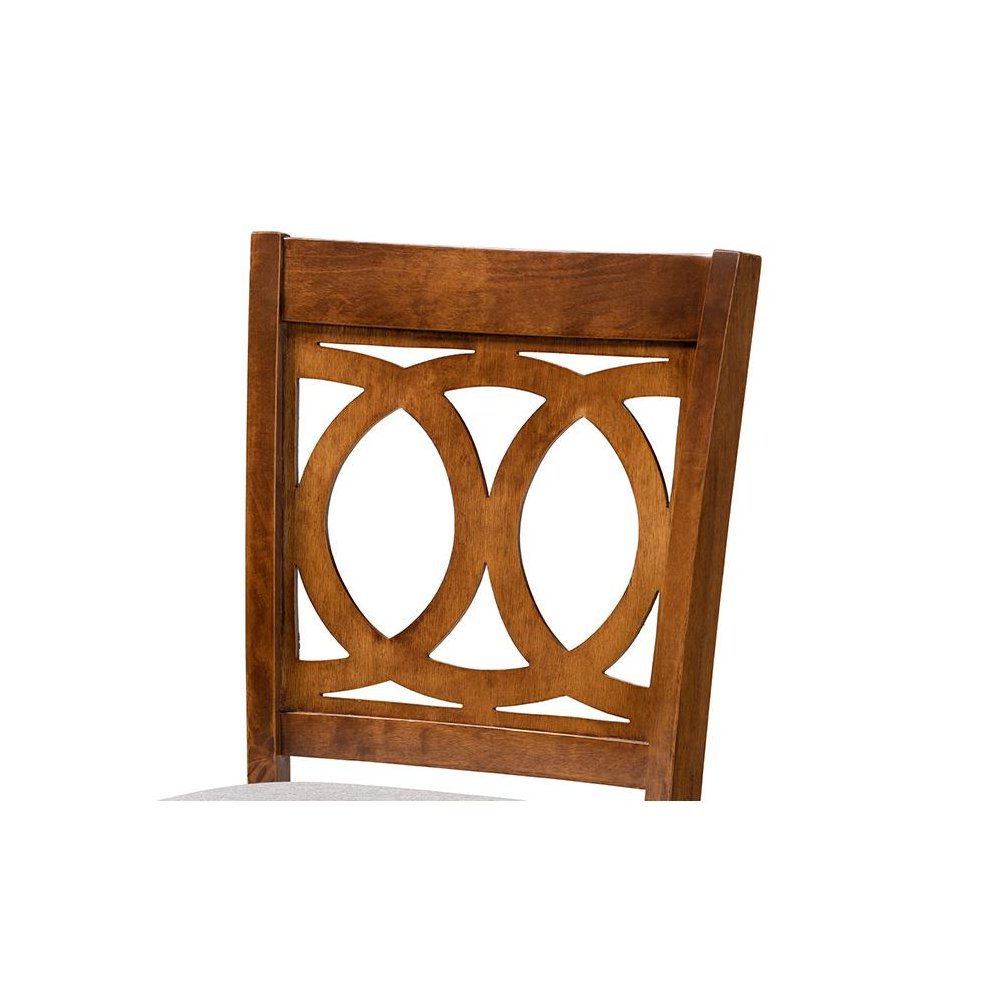 Grey Fabric Upholstered and Walnut Brown Finished Wood 2-Piece Bar Stool Set. Picture 4