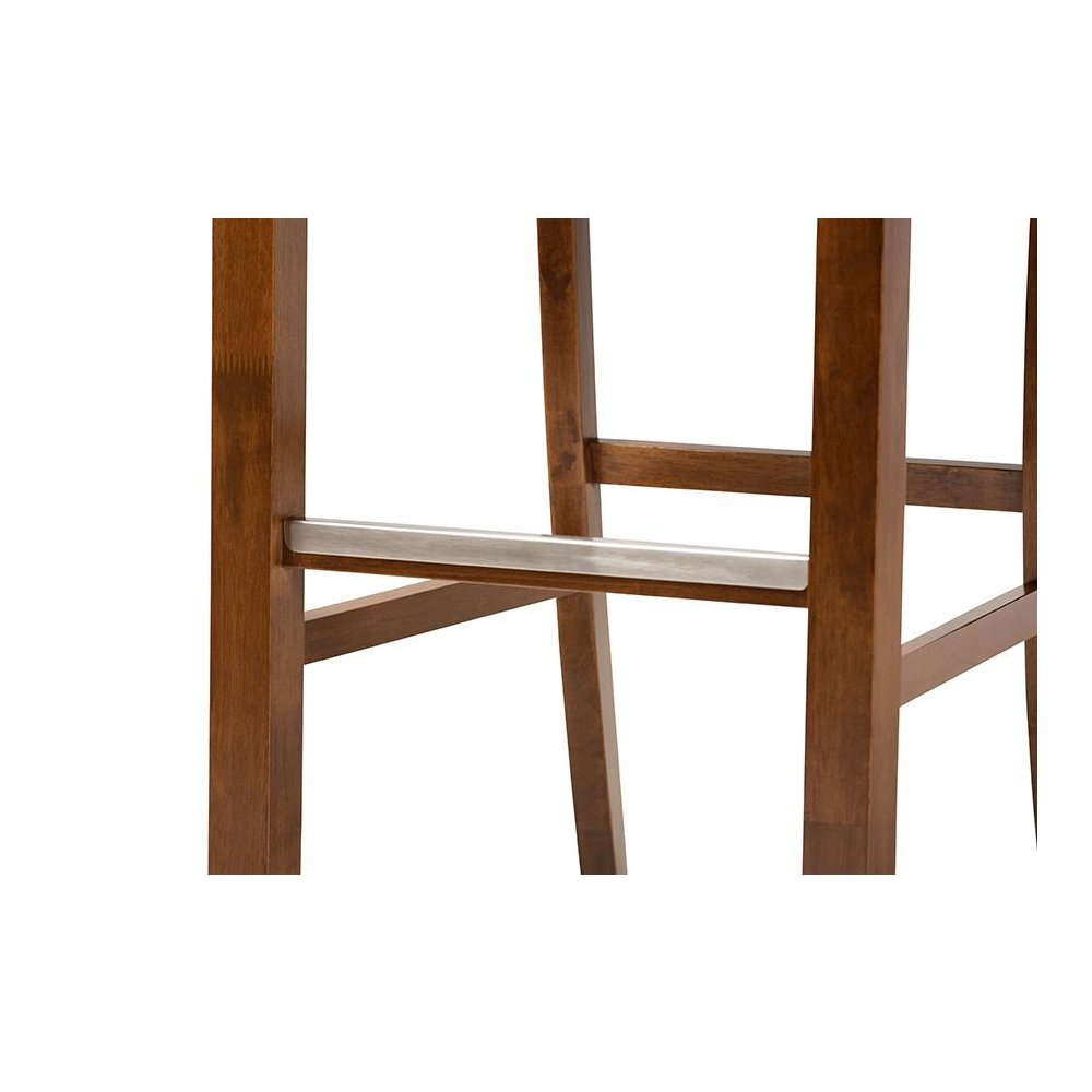 Grey Fabric Upholstered and Walnut Brown Finished Wood 2-Piece Bar Stool Set. Picture 5