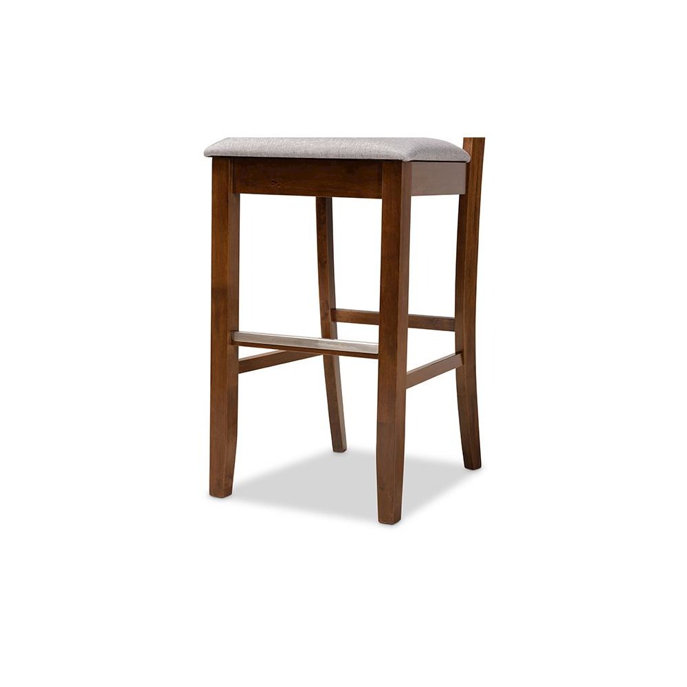Grey Fabric Upholstered and Walnut Brown Finished Wood 2-Piece Bar Stool Set. Picture 6