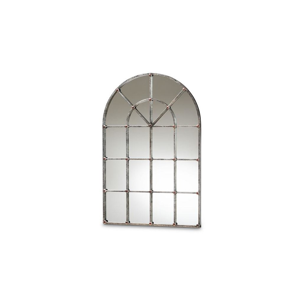 Vintage Farmhouse Antique Silver Finished Arched Window Accent Wall Mirror. Picture 1