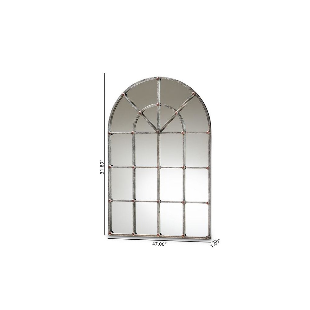 Vintage Farmhouse Antique Silver Finished Arched Window Accent Wall Mirror. Picture 3