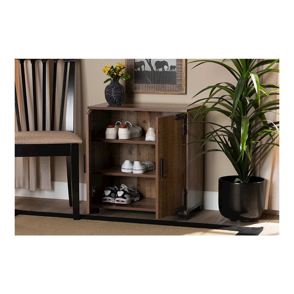 Farmhouse Rustic Finished Wood 2-Door Shoe Cabinet. Picture 8