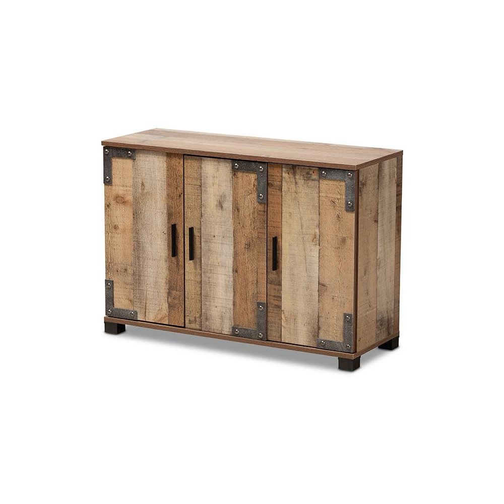 Farmhouse Rustic Finished Wood 3-Door Shoe Cabinet. Picture 1