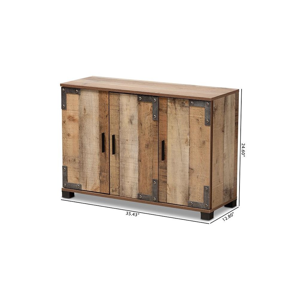 Farmhouse Rustic Finished Wood 3-Door Shoe Cabinet. Picture 10