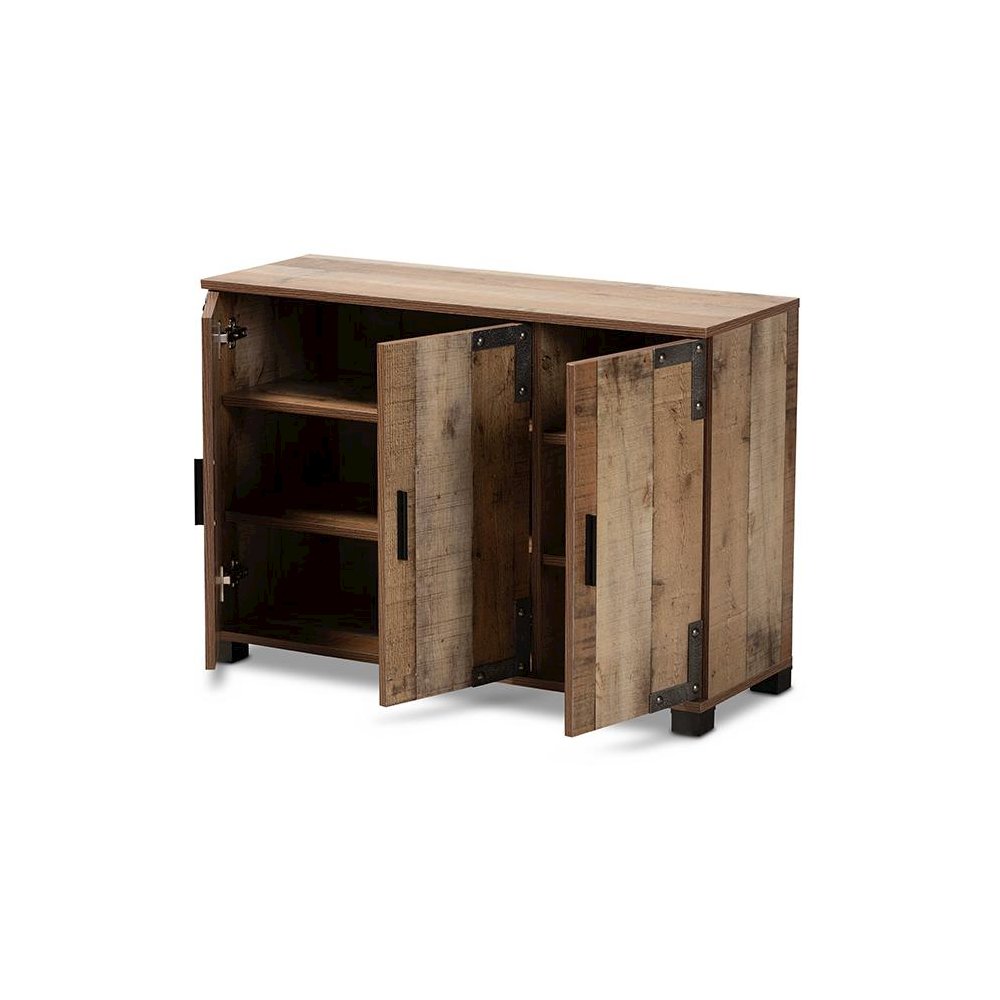 Farmhouse Rustic Finished Wood 3-Door Shoe Cabinet. Picture 2