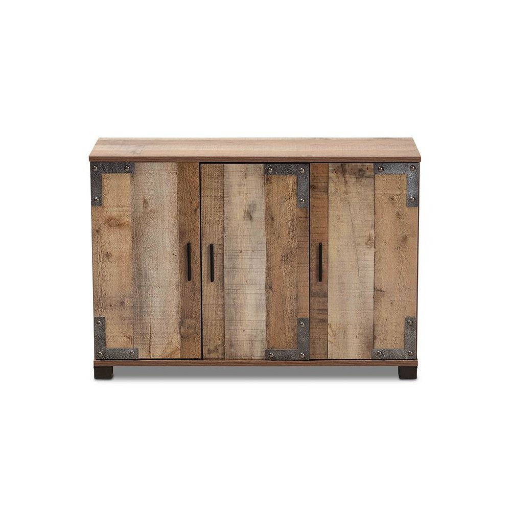 Farmhouse Rustic Finished Wood 3-Door Shoe Cabinet. Picture 3