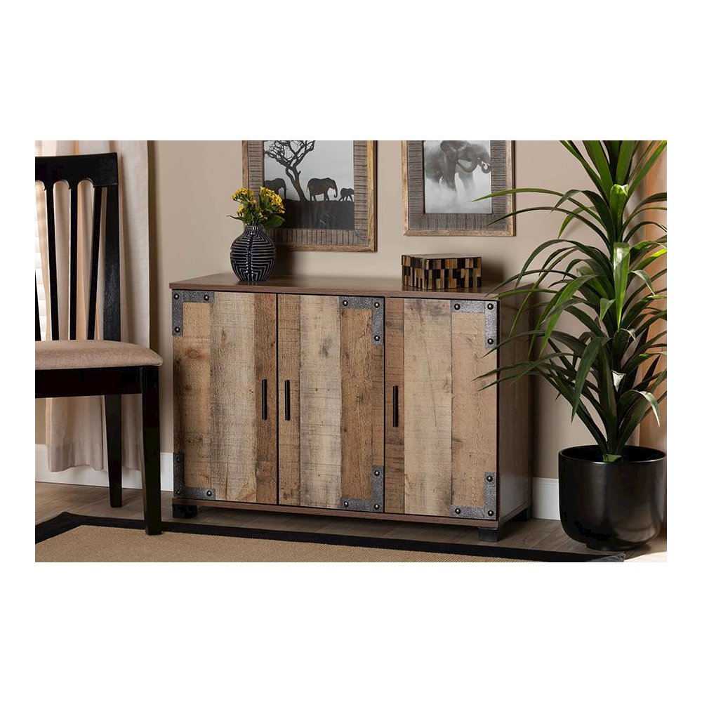Farmhouse Rustic Finished Wood 3-Door Shoe Cabinet. Picture 7