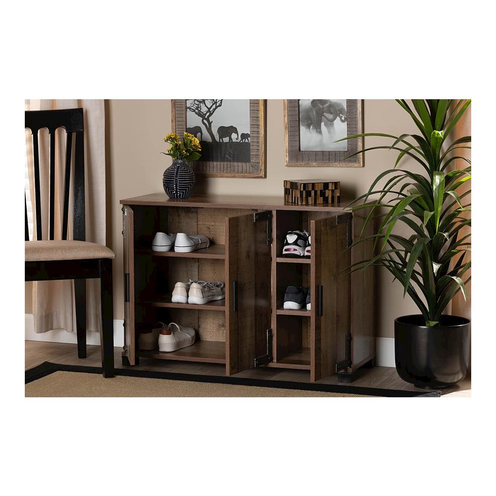 Farmhouse Rustic Finished Wood 3-Door Shoe Cabinet. Picture 8