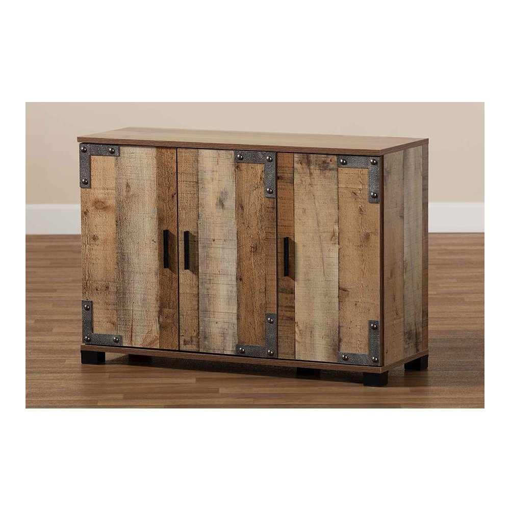 Farmhouse Rustic Finished Wood 3-Door Shoe Cabinet. Picture 9