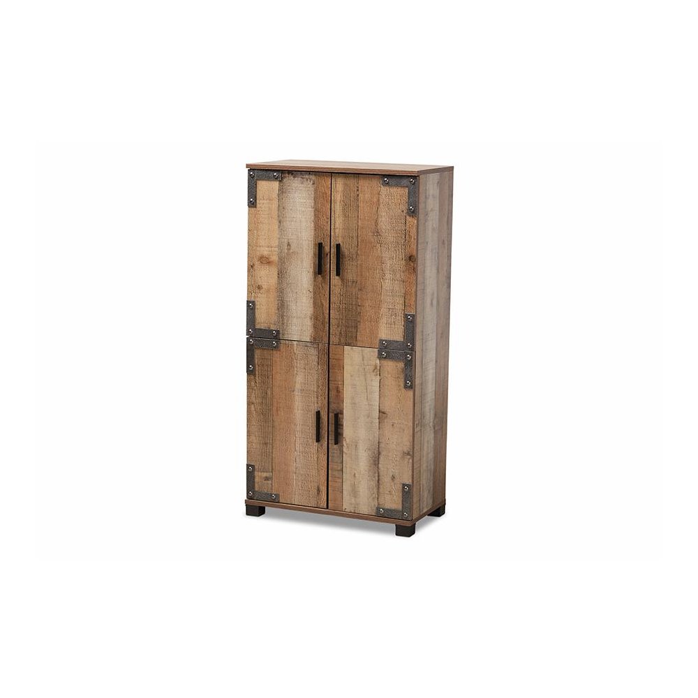 Farmhouse Rustic Finished Wood 4-Door Shoe Cabinet. Picture 1