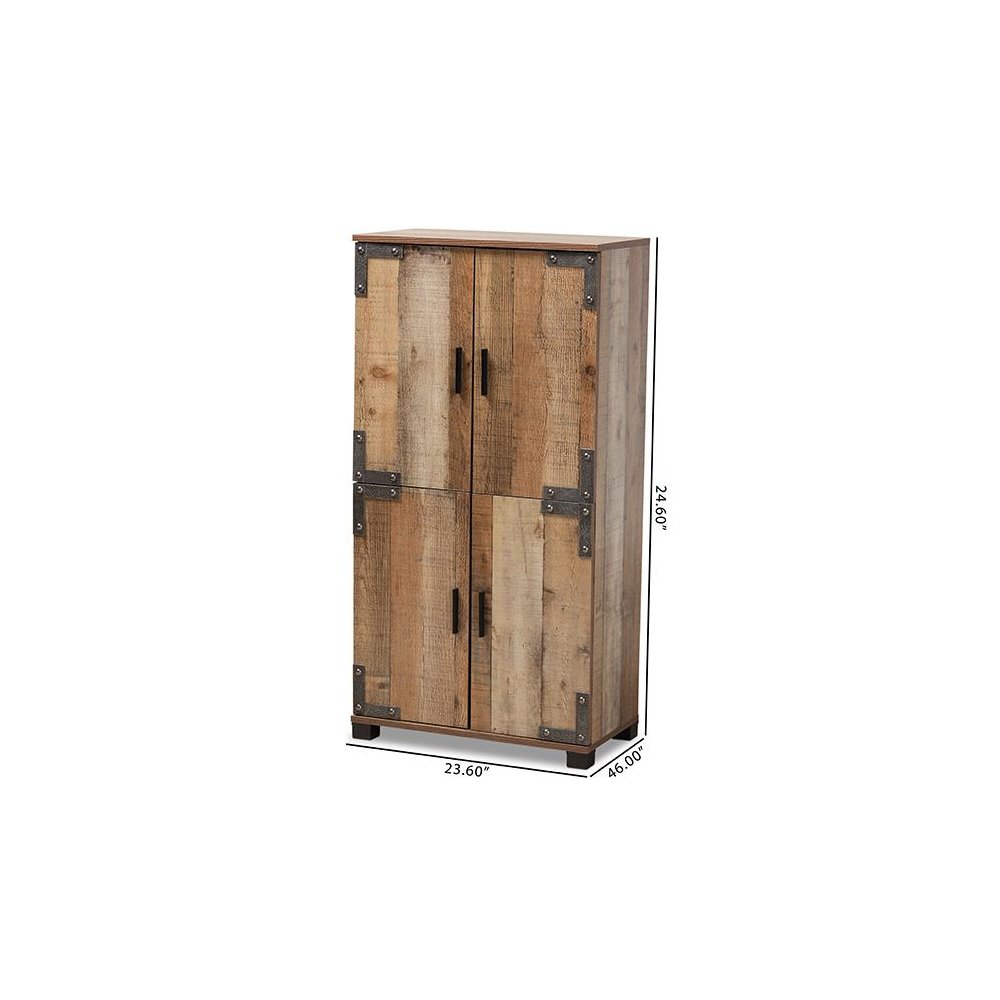 Farmhouse Rustic Finished Wood 4-Door Shoe Cabinet. Picture 10
