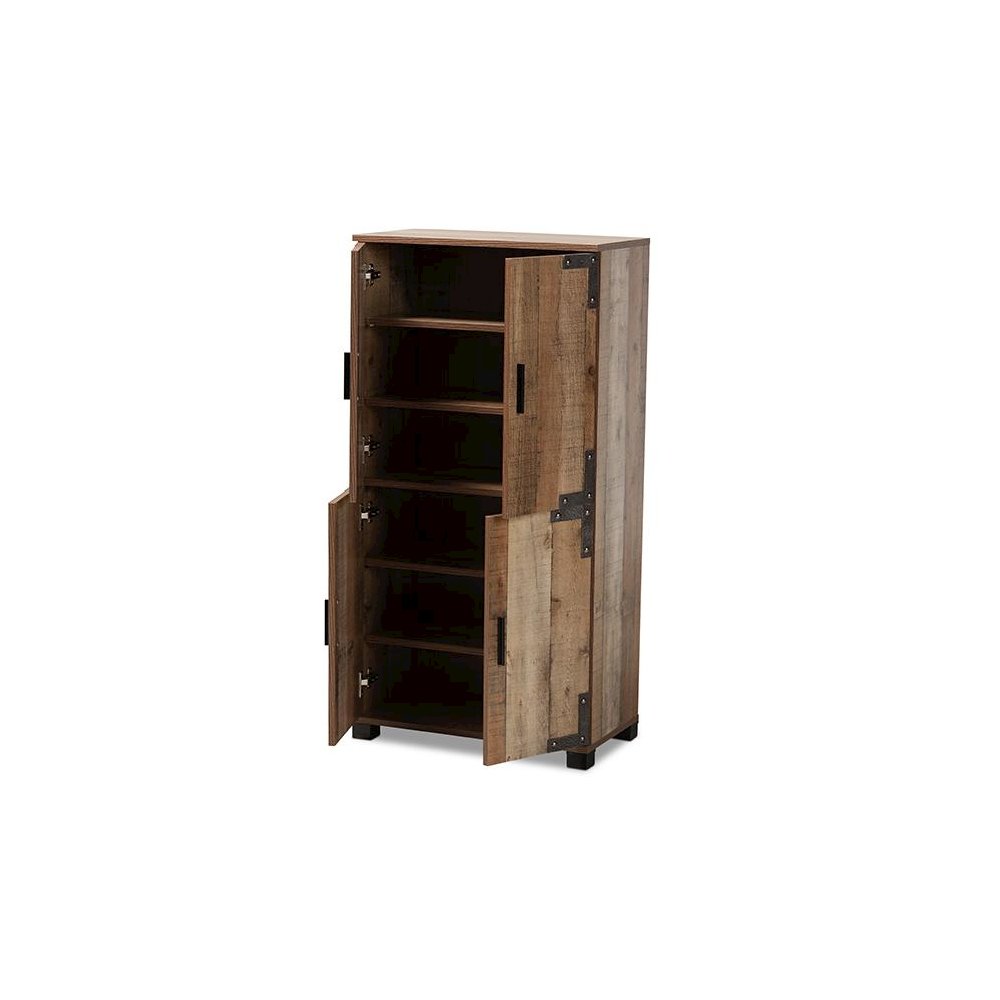 Farmhouse Rustic Finished Wood 4-Door Shoe Cabinet. Picture 2