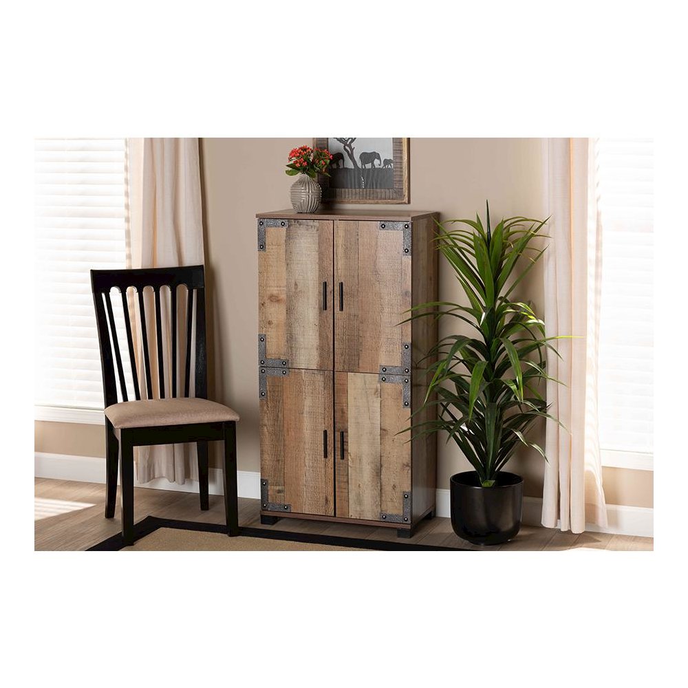 Farmhouse Rustic Finished Wood 4-Door Shoe Cabinet. Picture 7